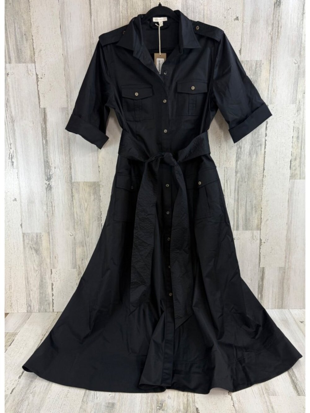 Ann Mashburn Sz L Safari Shirtwaist Dress Black NWT